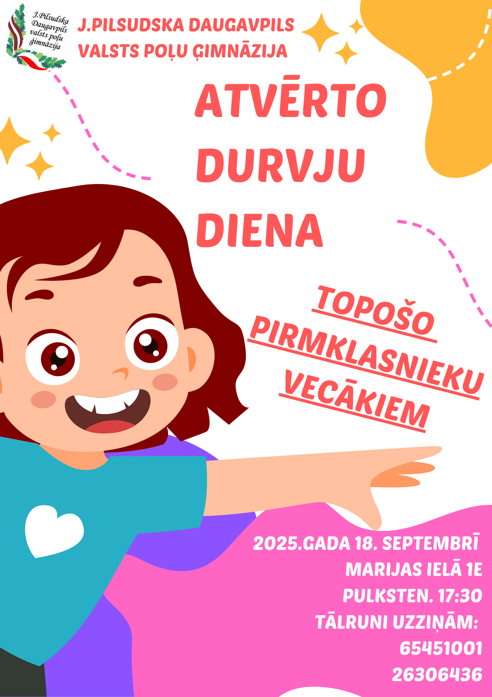 ATVĒRTO DURVJU DIENA UN PIRMĀ TOPOŠO PIRMKLASNIEKU NODARBĪBA JAU 18. SEPTEMBRĪ