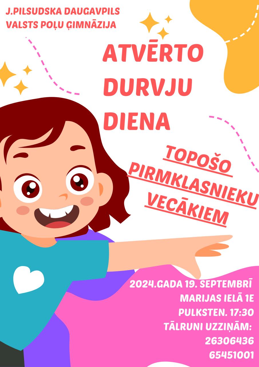 ATVĒRTO DURVJU DIENA UN PIRMĀ TOPOŠO PIRMKLASNIEKU NODARBĪBA JAU 19. SEPTEMBRĪ 